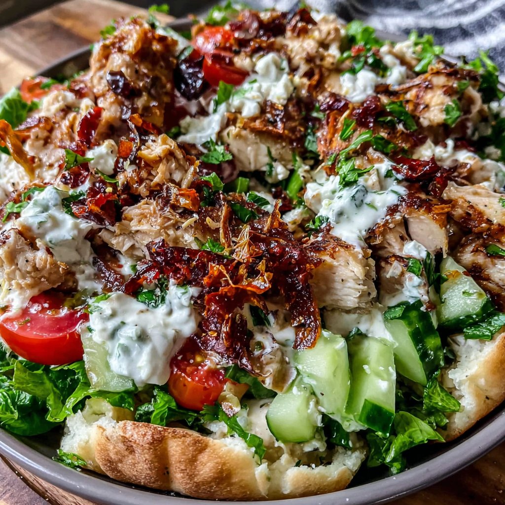 Griechische Hähnchen Pita Bowl