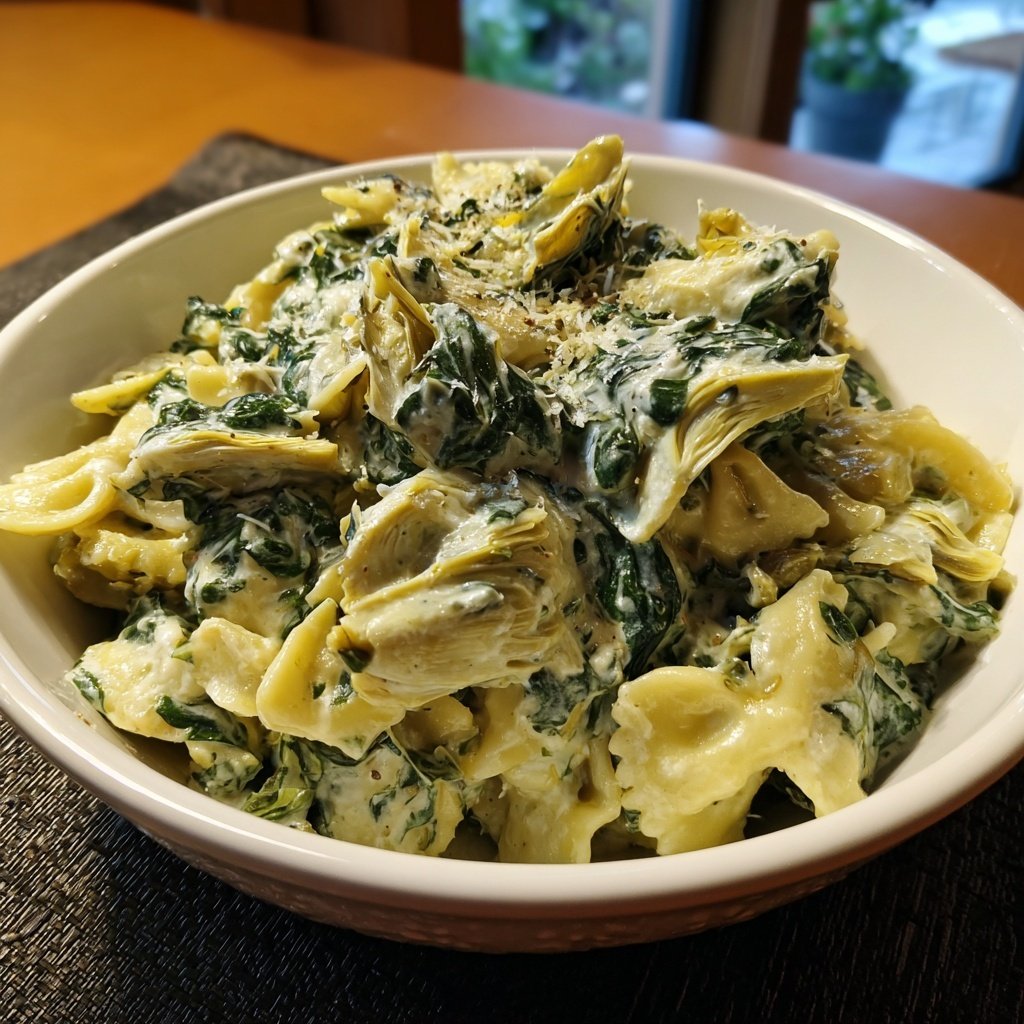 Cremige Spinat-Artischocken-Pasta