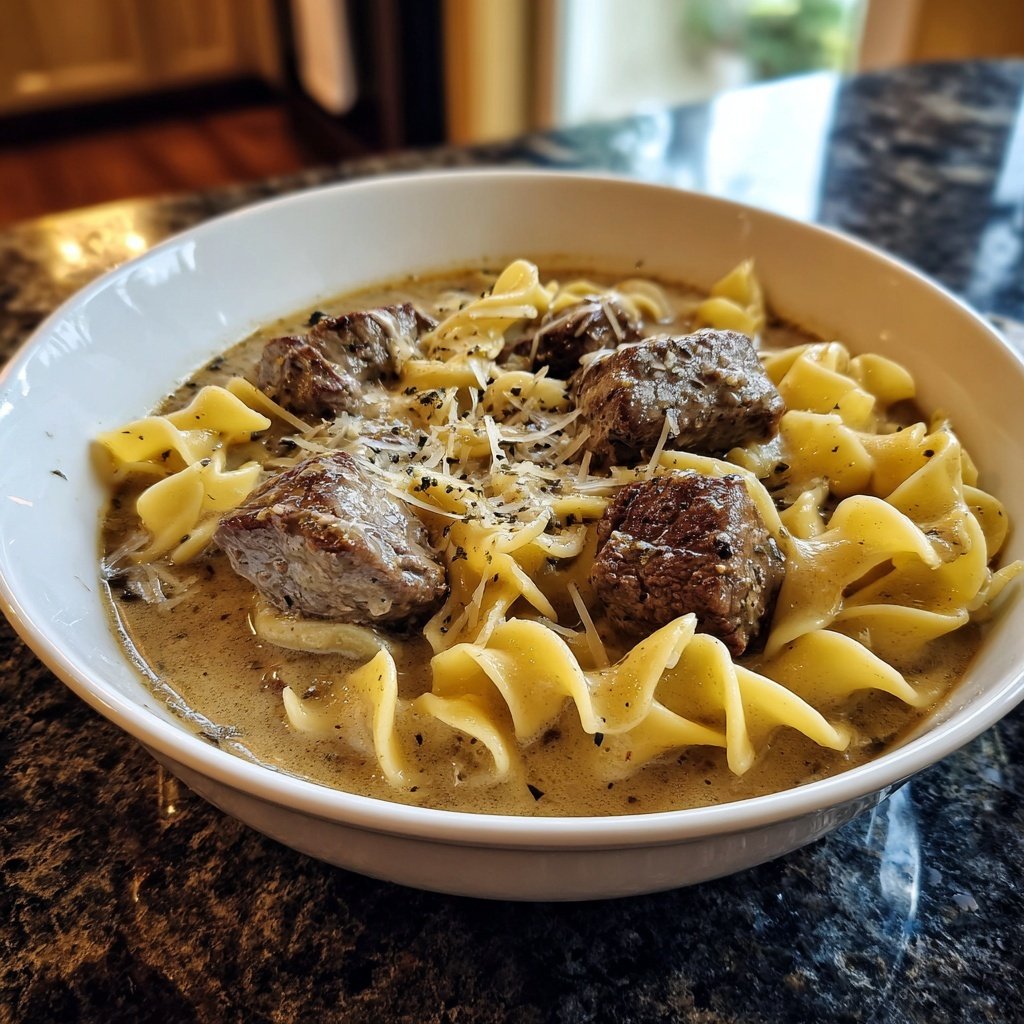 Rind Stroganoff Suppe Eiernudeln