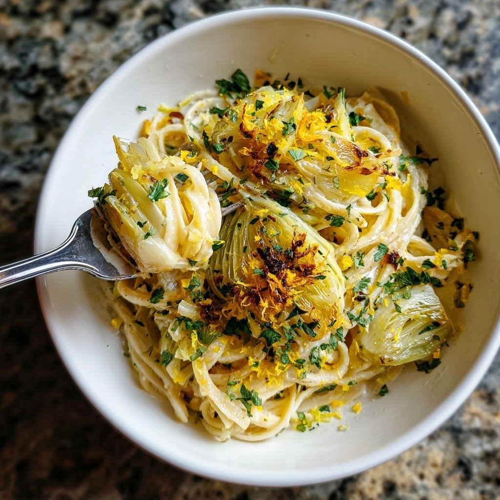 Gerösteter Fenchel Pasta Zitronenzeste