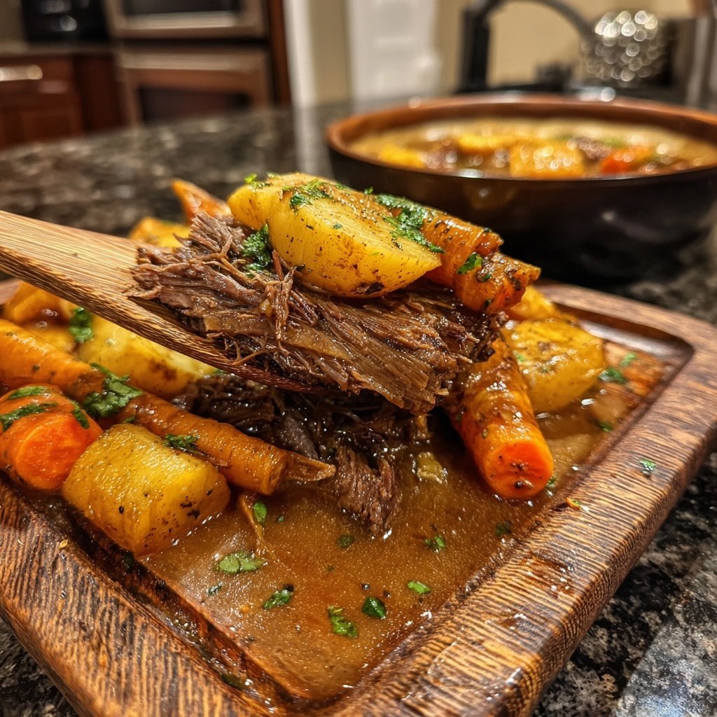 Sauerbraten mit Schwarzwurzel Gemüse