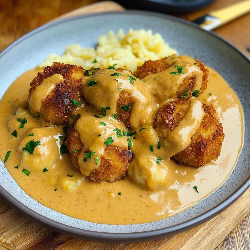 Hackbällchen in cremiger Sauce mit Kartoffelpüree