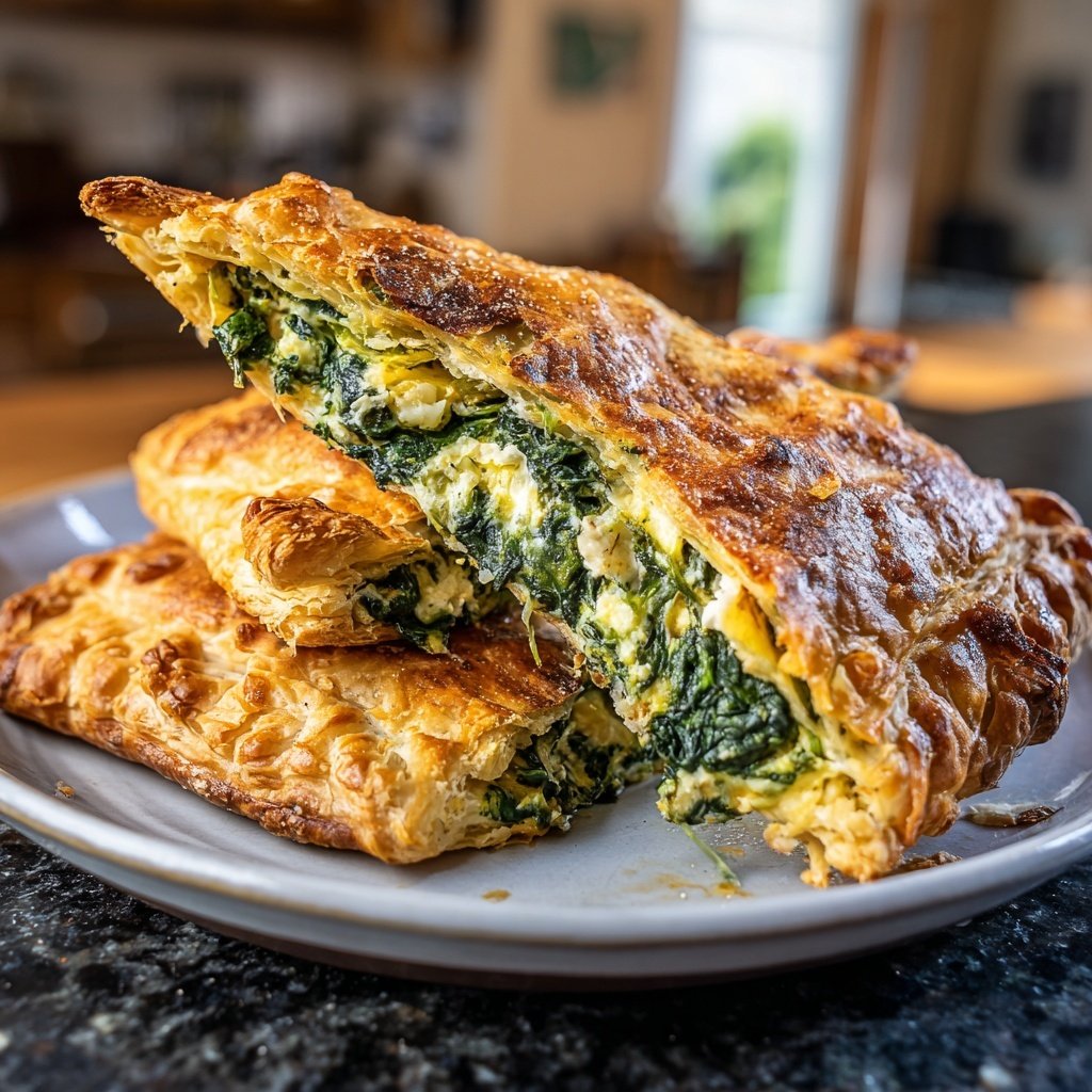 Gebackene Spinat Feta Blätterteigtaschen