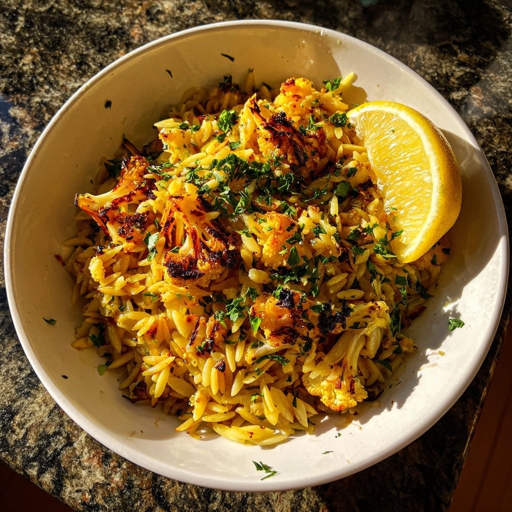 Gegrillter Blumenkohl Orzo mit Zitrone