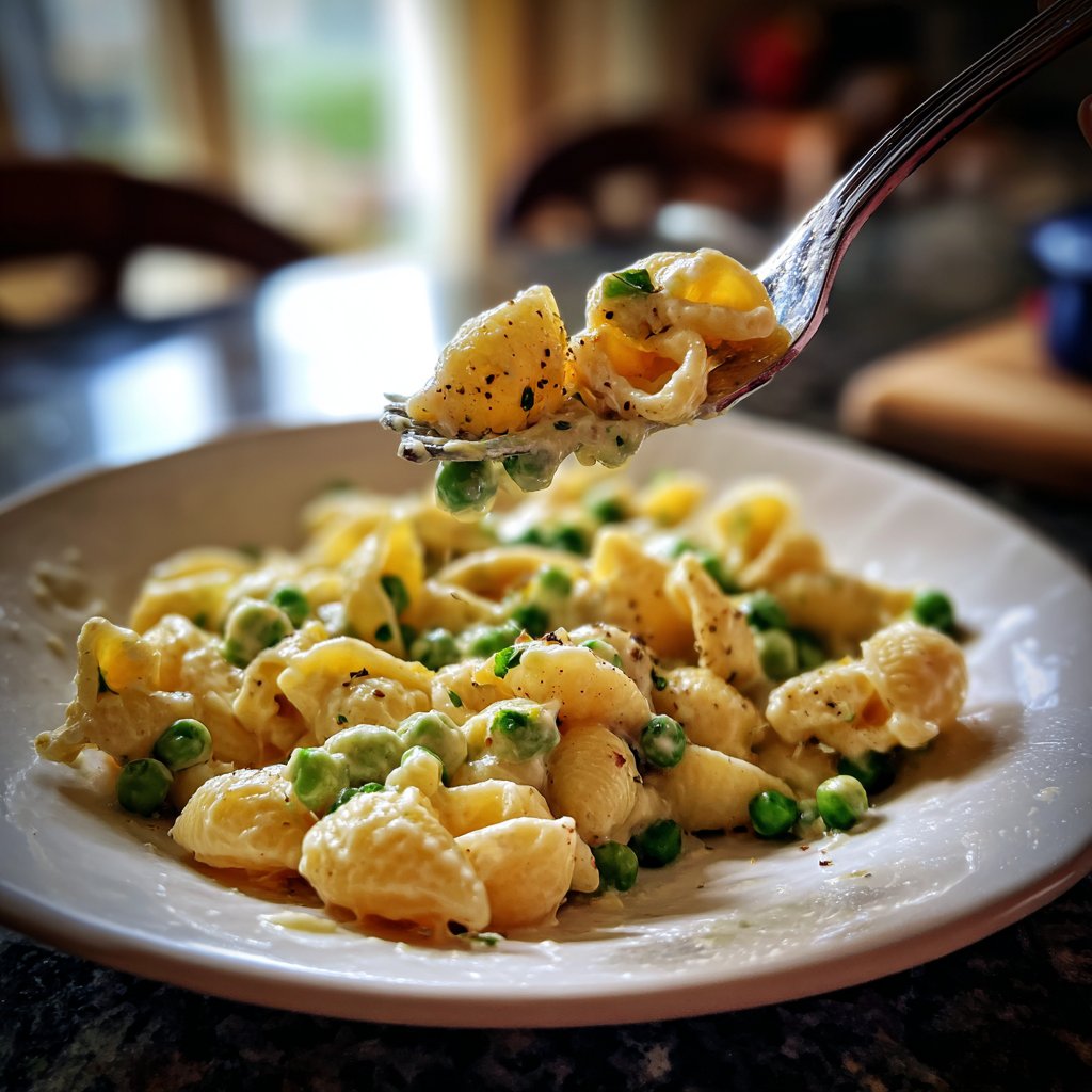 One Pot Creamy Garlic and Pea Pasta