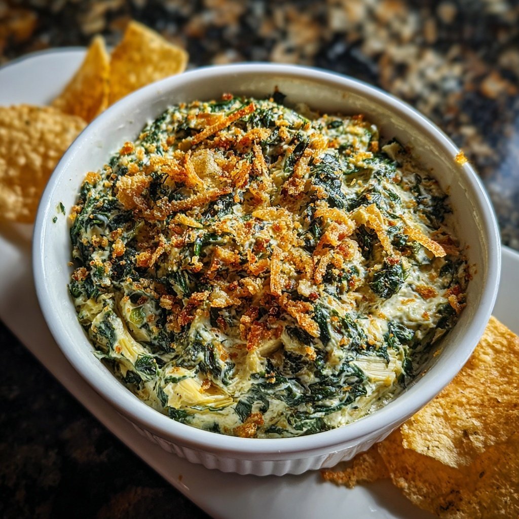 Spinat Artischocken Dip mit Semmelbröseln