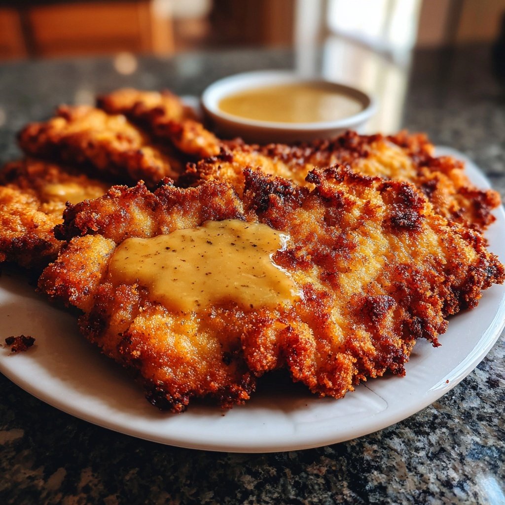 Knusprige Deutsche Schnitzel mit Fondue-Schnitzel-Soße