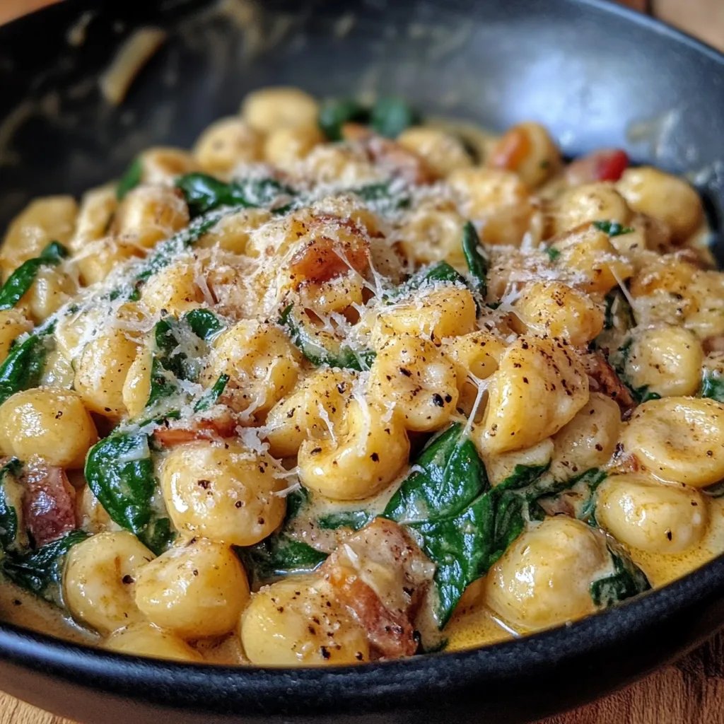 Gnocchi mit Pfanne Mit Spinat & Pilzen