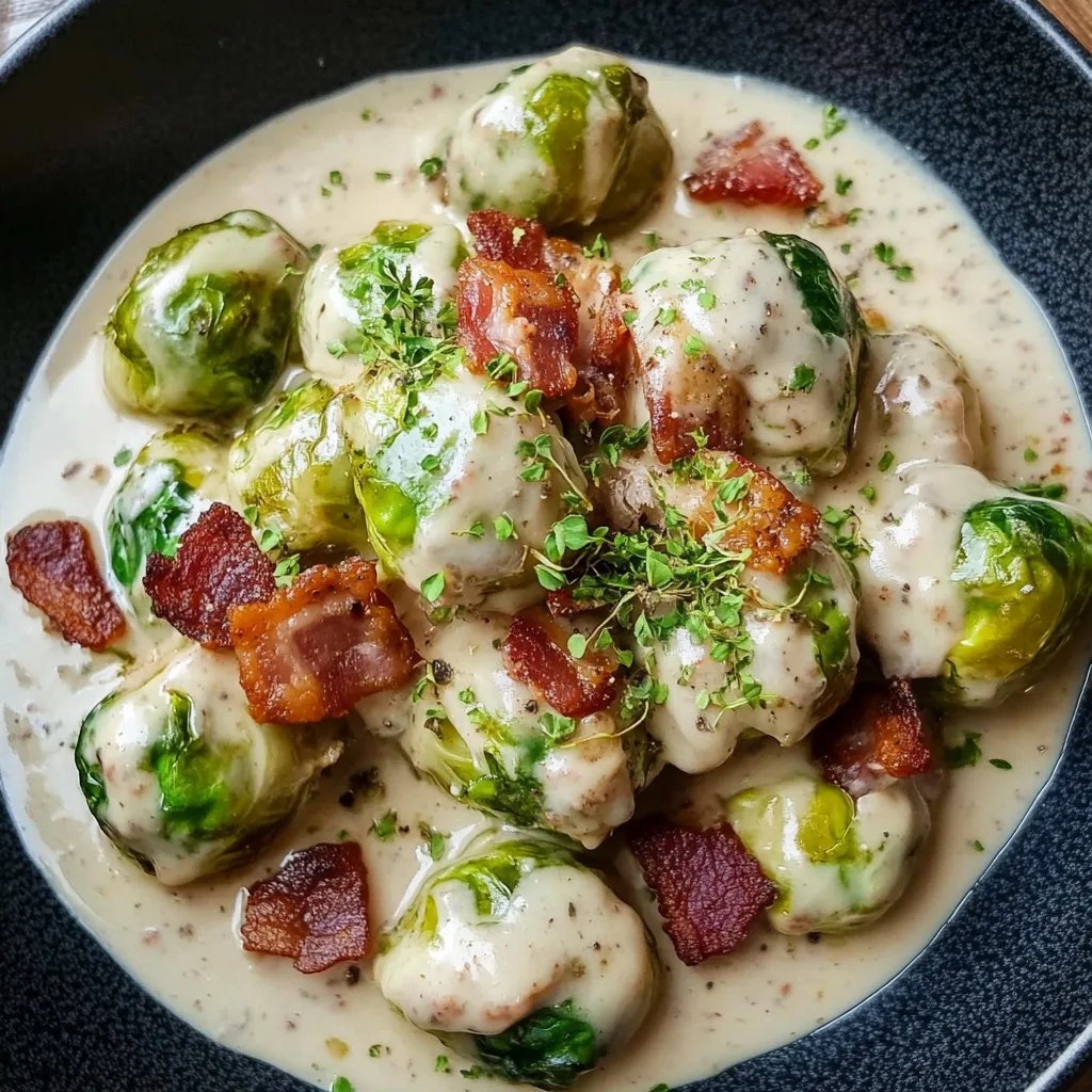 Rahm-Rosenkohl mit Speck und cremiger Soße