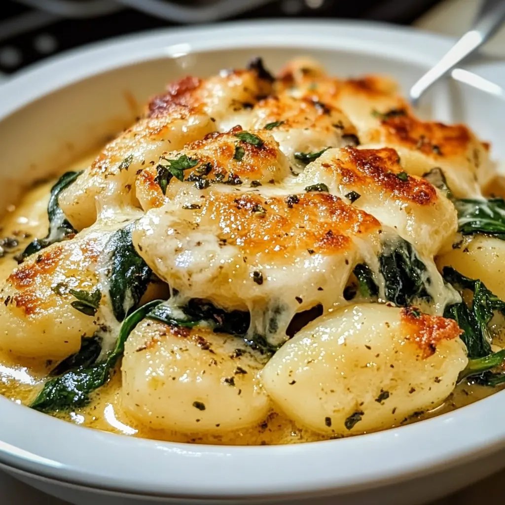 Cremiger Pesto-Spinat-Gnocchi-Auflauf