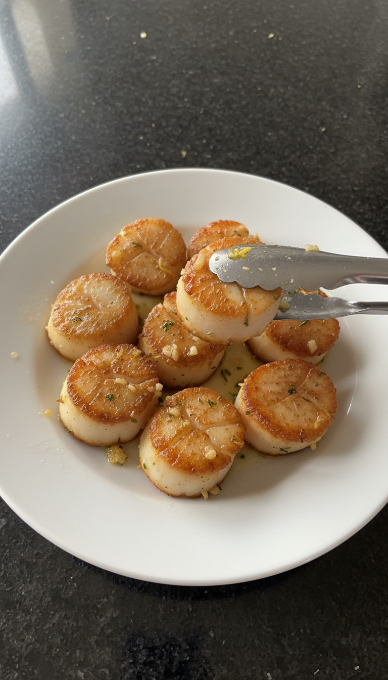 Gebratene Jakobsmuscheln mit Knoblauch Zitrone​