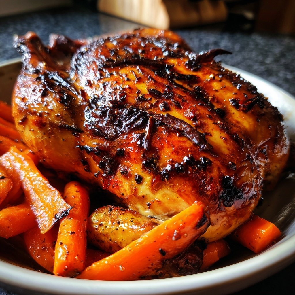 Granatapfelmolasseglasierter Huhn Karotten